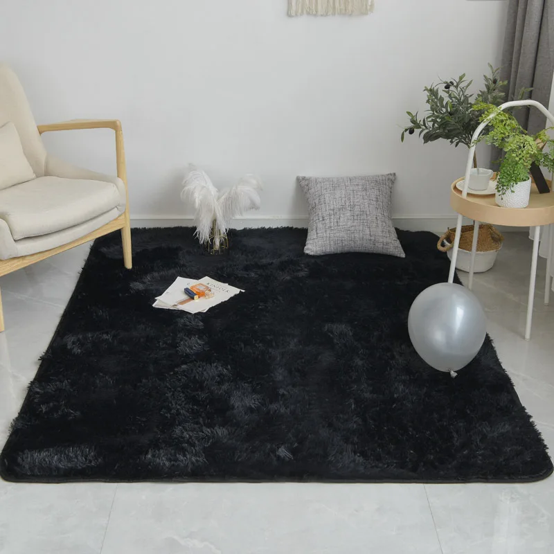 Ворсистые ковры для гостиной спальни современные черные однотонные плюшевые