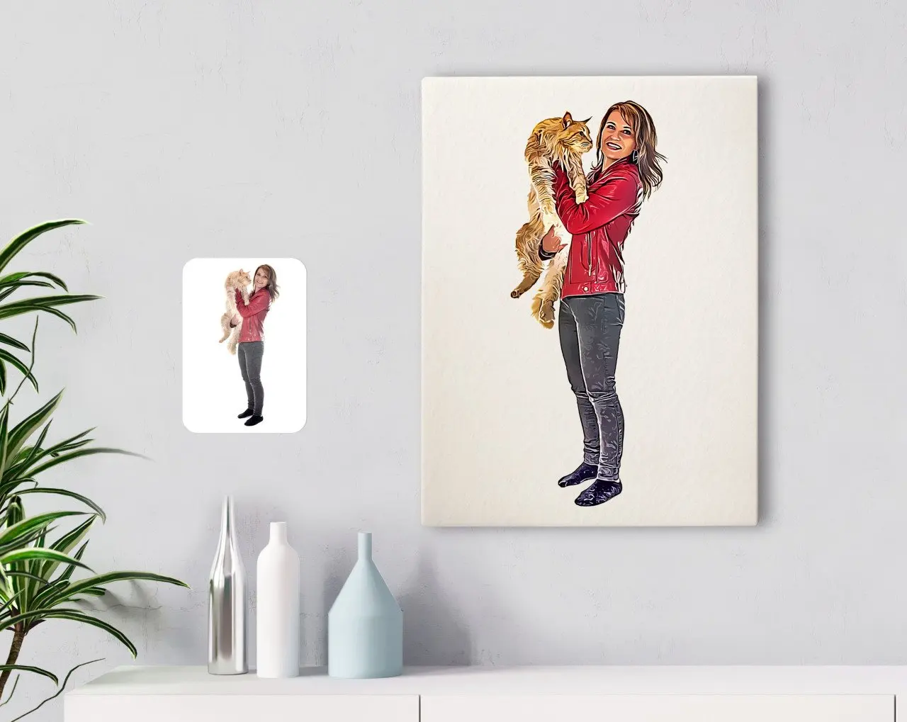 

Personalized Full Length Girl and Cat Caricature Of Canvas table 30x50cm-1