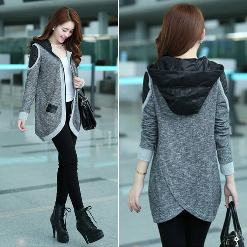 

Fashion women long sleeve knit zipper front cardigan top jacket coat