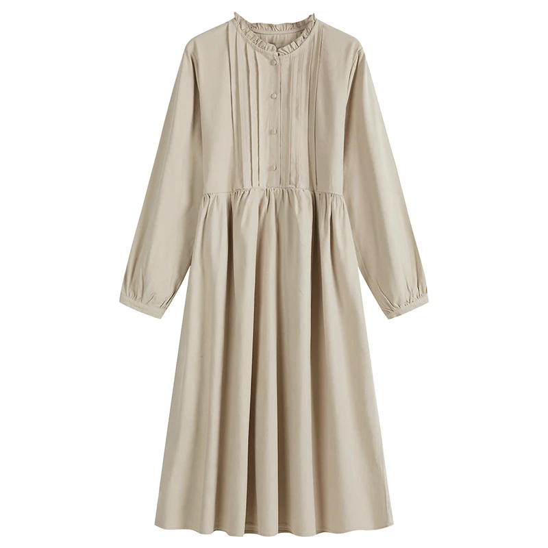 

Sweet Dress With Auricle Collar And Slim Waist Long Sleeve Retro Long Skirt In Autumn And Winter