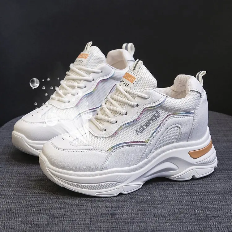 

Новинка весна-осень 2021, модная женская обувь, подходящая ко всему повседневная обувь, увеличивающая рост, белая сетчатая красная старая обу...