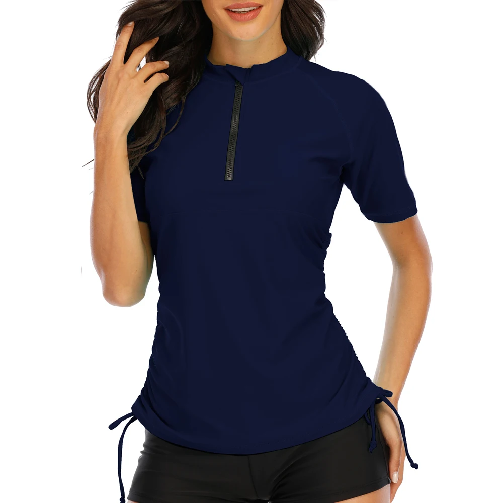 Женский купальник топ с коротким рукавом рубашки для серфинга UPF 50 + черные