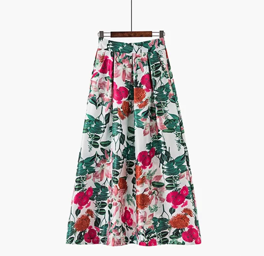 Зимние юбки в горошек для женщин Jupe Longue с высокой талией и карманами, длинная юбка, винтажная шикарная юбка макси с цветочным принтом, большие размеры - Цвет: 1090-25