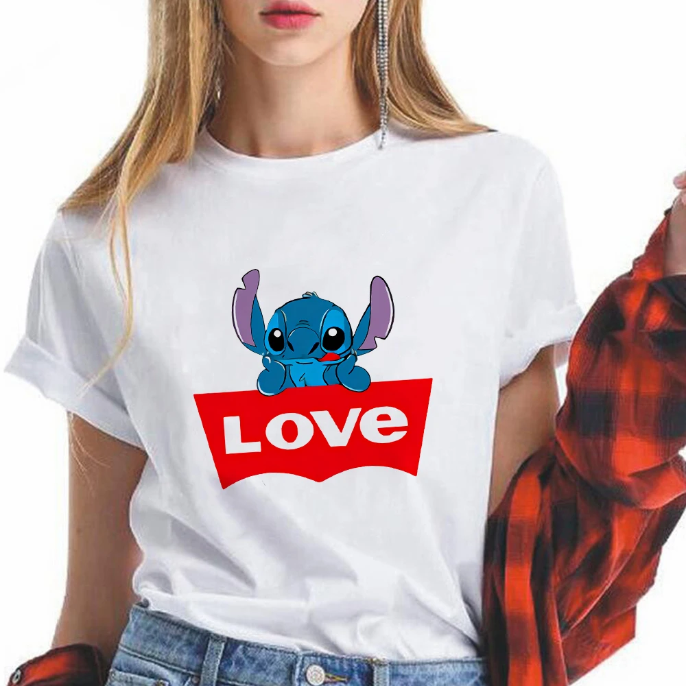 

Stitch Love Ohana Womens Tee shirt Disney Ropa Aesthetic Summer Tops Spain Harajuku Trendy T-shirts Tumblr Urbano Camiseta Mujer