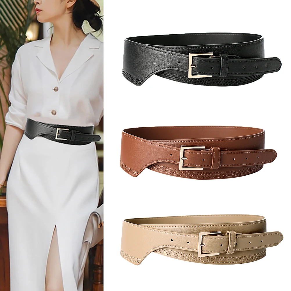 

PU Leather Casual Fashion Solid Simple Women Belts Gift Square Pin Buckle Soft Accessories Waistbands Wide For Dress Cummerbunds