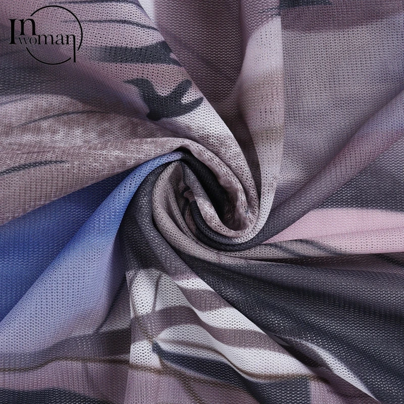 

INWOMAN Sexy Party Mesh Transparent Long Sleeve Maxi Dress Women Bodycon Wrap Turtleneck Slim Long Dress Female Pencil Dresses