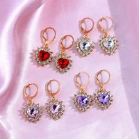 just feel fashion gold color heart crystal drop earrings for woman shiny rhinestone geometric earring unique design jewelry gift