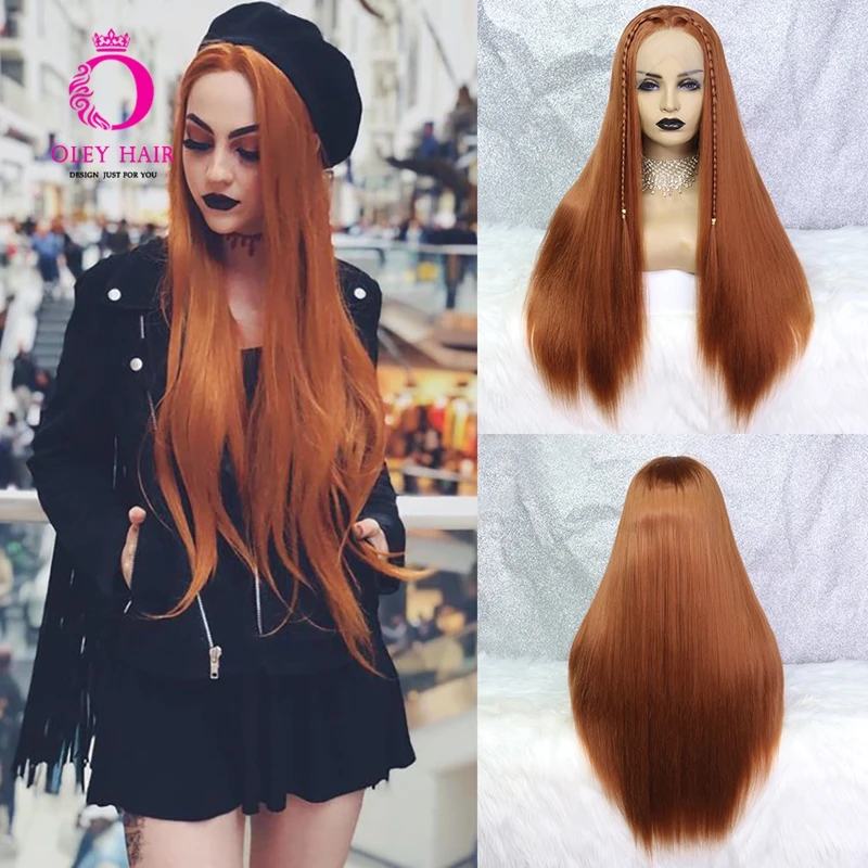Ginger Long Straight Synthetic Lace Front Wig With Natural Hair Line Lolita Heat Resistant Daily/Cosplay Wigs For Women OLEY