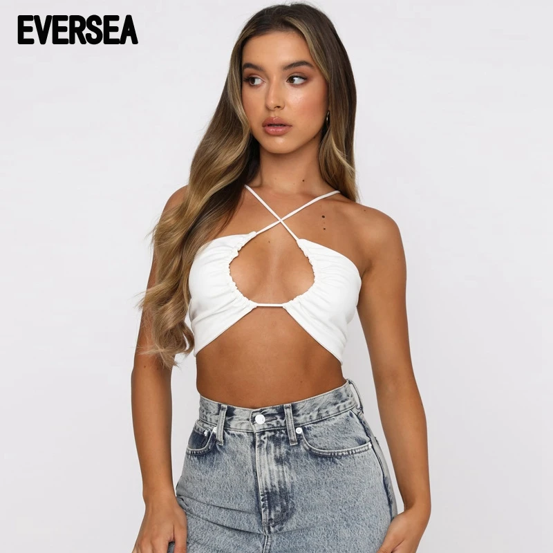 

Eversea Summer Cross Neck Sling Tops Lady Sexy Fashion Minimal Design Women Crop Vest Tanks