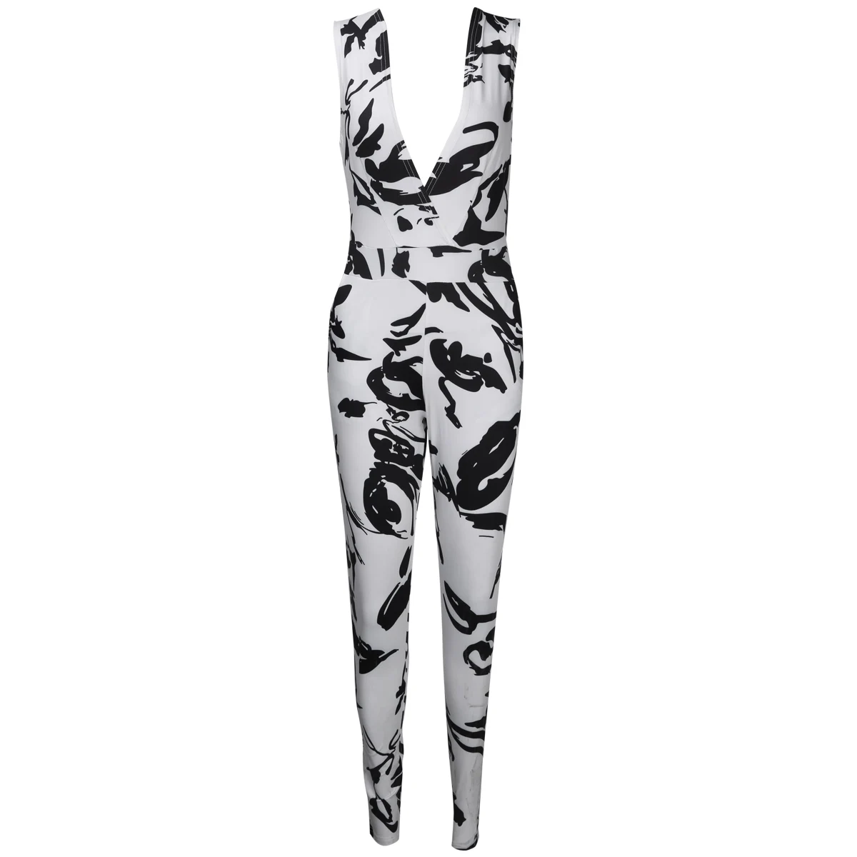 

Womens Skinny Jumpsuit V Neck Romper Ladies Sleeveless Playsuit Jumpsuits Female Leggings Pants Printed Long Trousers