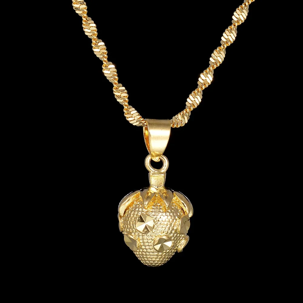

Stainless Steel Chain Necklace for Women Fashion Gold Colour Enameled Sweet Strawberry Fruit Long Pendant Necklace Party Jewelry