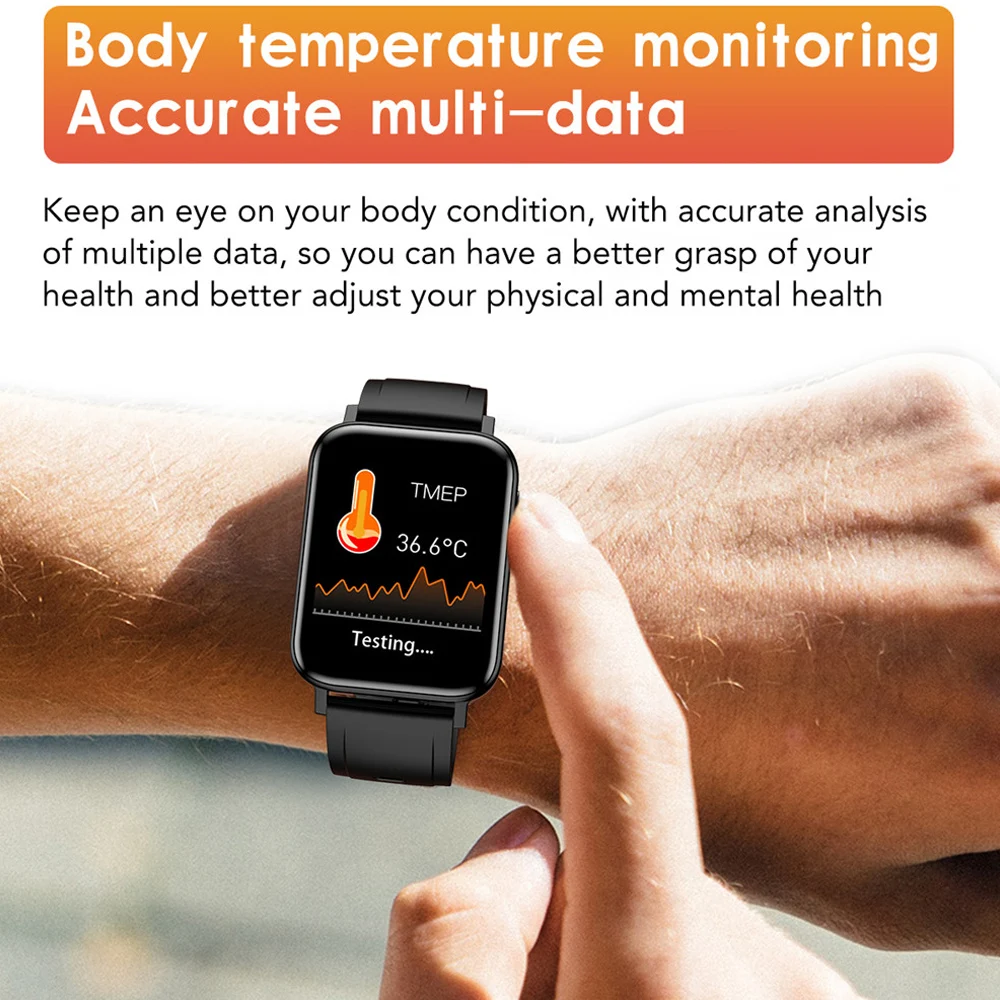 2021 smart watch body temperatureheart rate measurement 1 65 inch screen sport smartwatch men women customize wallpaper watches free global shipping