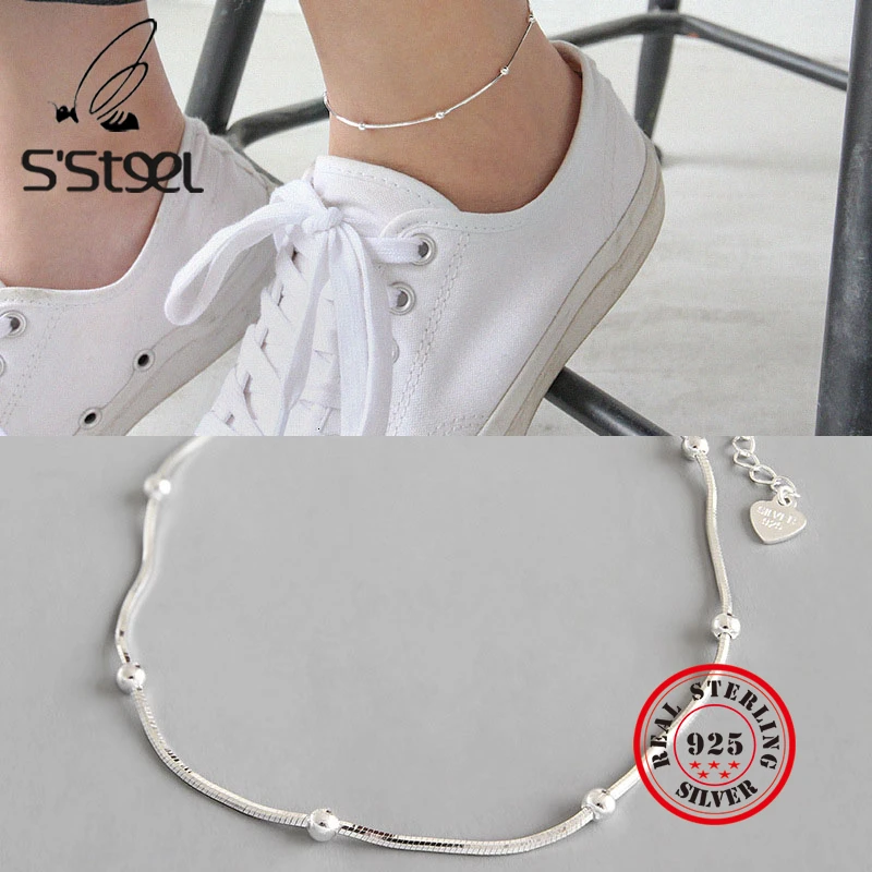 

S'STEEL Real 925 Sterling Silver Anklets For Women Ins Concise Snake Chain Chaine De Cheville Foot Leg Acessorios Fine Jewelry