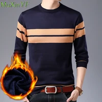 mens winter warm thick fleece sweater casual stripe turtleneck knitted pullover 2021 new man bottoming shirts basic joker tops