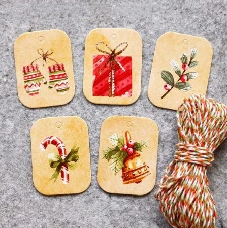 50 шт./лот Санта Клаус Снеговик Олень бумажная этикетка вешалки вечерние DIY Декор