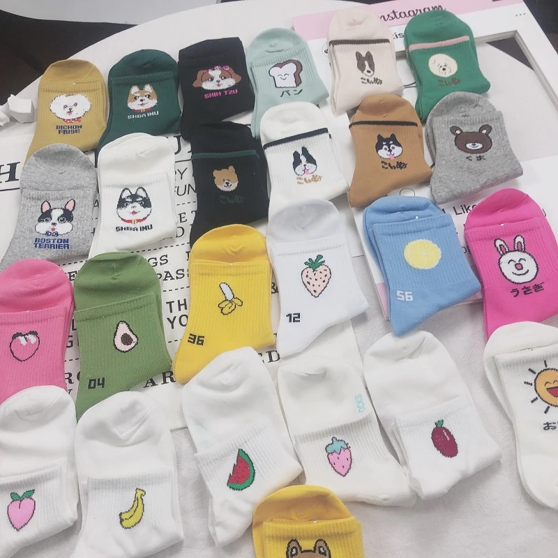 5 пар в комплекте женские милые носки Harajuku с рисунками животных из мультфильмов