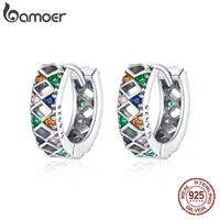 bamoer silver colorful buckles buckle 100 925 sterling silver rhombus shining stone earrings for women fine jewelry sce1123