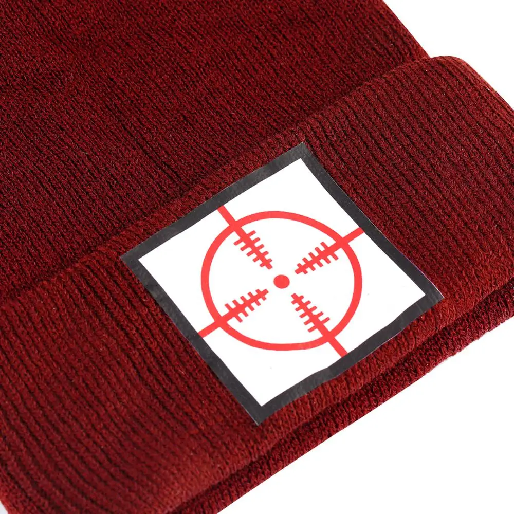 Темно Синяя вязаная шапка с логотипом спереди Шапка бини черепом зимняя теплая