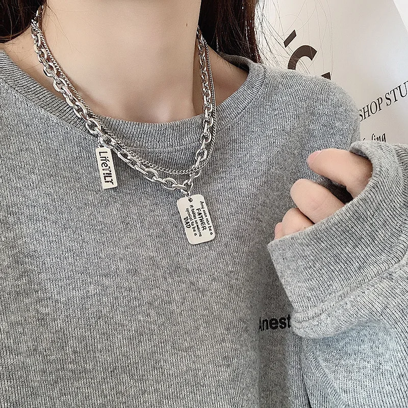 

Hip Hop Titanium Steel Necklace for Men and Women Personalized Tide Letters Pendant Stainless Steel Multi-layer Jumper Chain