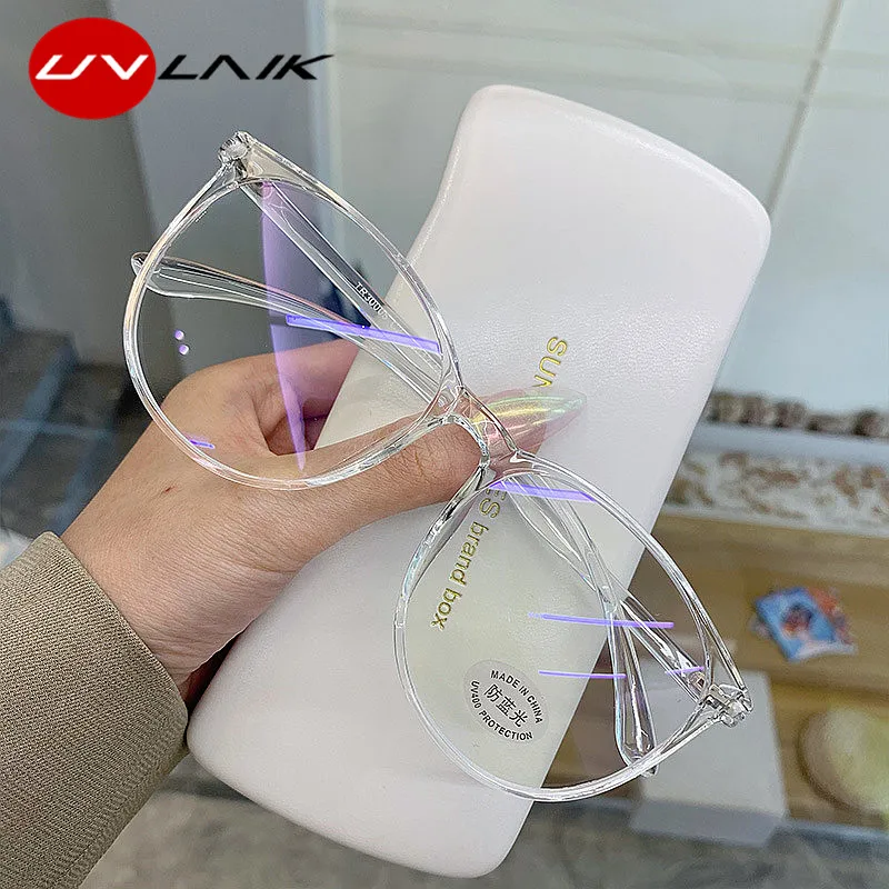  UVLAIK Transparent Computer Glasses Frame Women Men Anti Blue Light Round Eyewear Blocking Glasses Optical Spectacle Eyeglass 