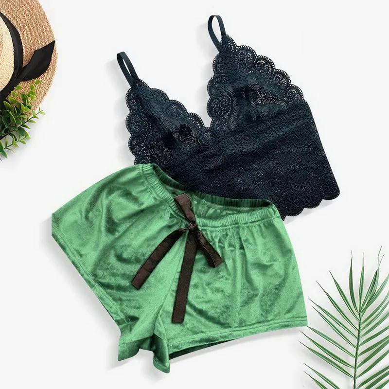 

1 комплект Женская кружевная одежда для сна, женское белье топы и шорты комплект Ночная сорочка, пижамы, одежда для сна