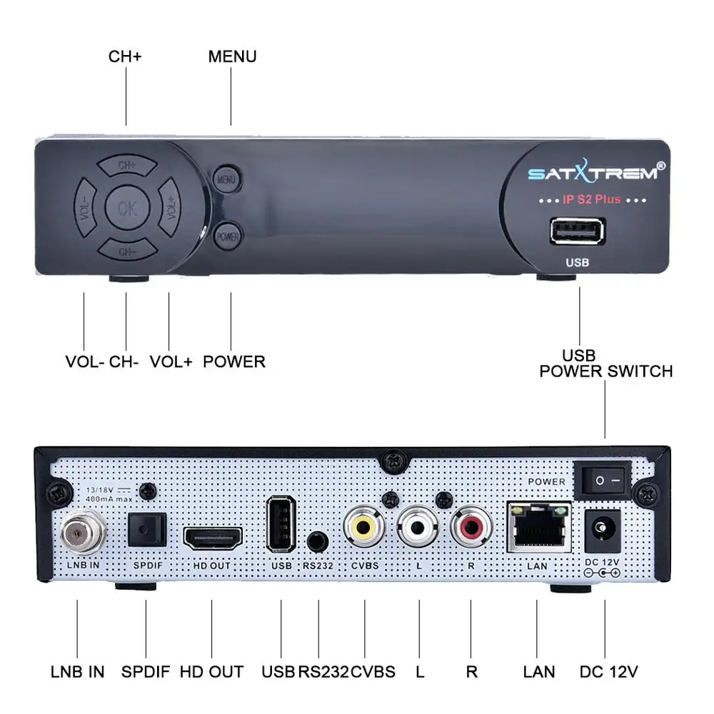 Satxtrem IP-S2 Plus спутниковый ресивертв тюнер DVB-S2 Full HD 1080p with USB WiFi Cccam IPTV телевизорцифровая приставка