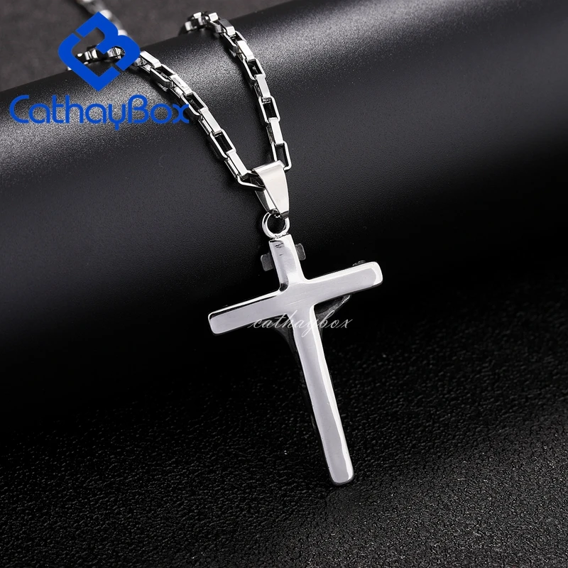 Мужская подвеска с крестиком из нержавеющей стали черной эмалью цепочка 55 см