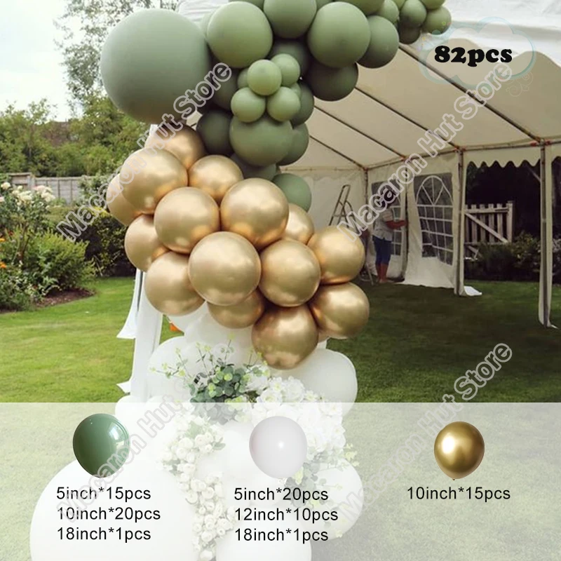

82pcs Avocado Green Wedding Party Background Baby Shower Happy Birthday Celebration Decoration Event Golden Balloon Garland DIY