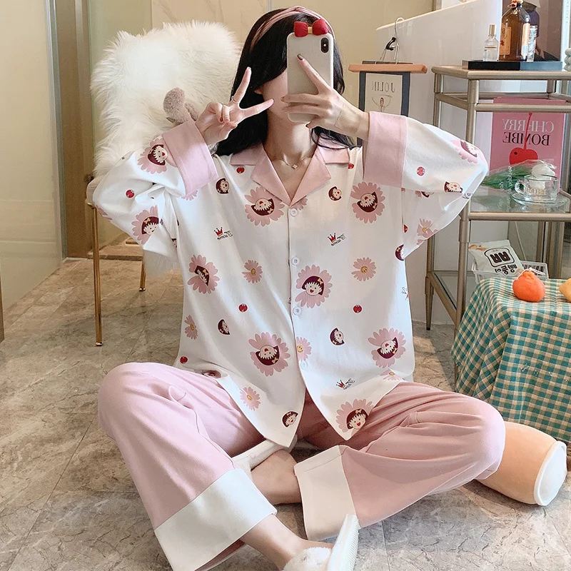 

2021 New Style Pajamas Women's Spring And Autumn Pure Cotton Long Sleeves Lovely Summer, Autumn And Winter Home Clothes