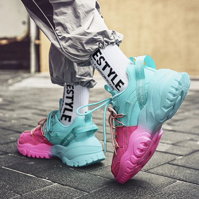 Модные Красочные мужские кроссовки на массивной подошве удобная кожаная обувь с