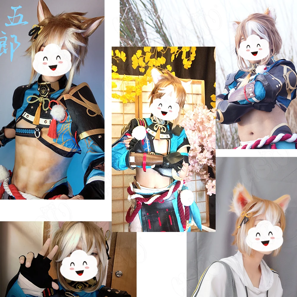 Gorou Cosplay wig game Genshin Impact Cosplay HSIU Brown and white mixed color short hair Free wig Cap Genshin Impact wig