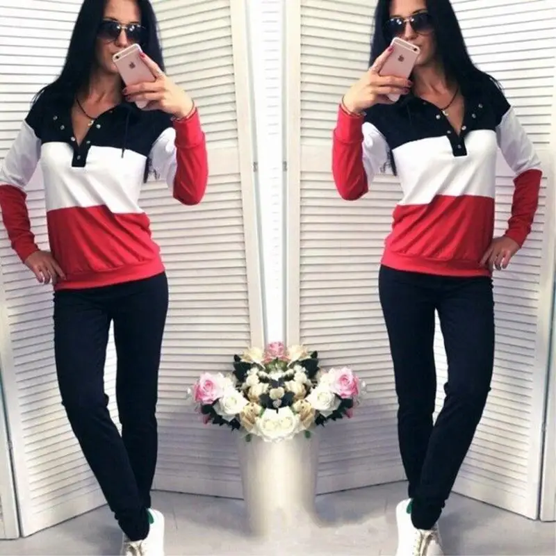 

Women 'S Sportsuits Fashion Autumn Winter Long Sleeve Patchwork Hoodies Tops Sweatshirts +Pants Set Suit