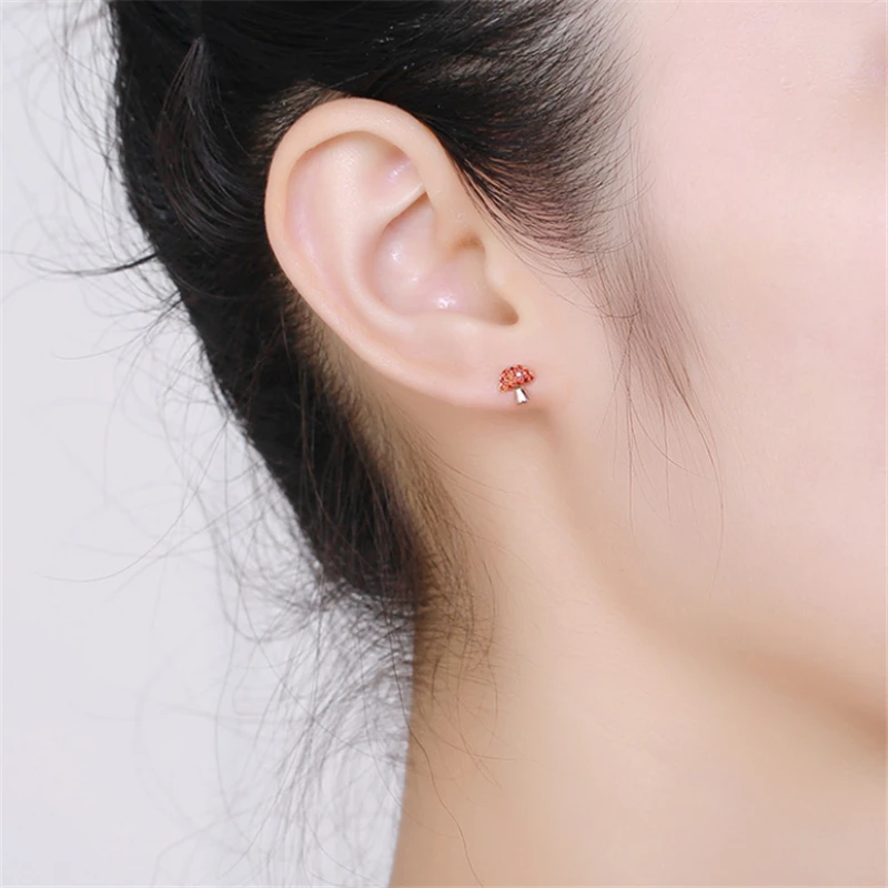

Wholesale Korean Mushroom Fashion Jewelry Mini Small Funny Ear Studs Brown CZ Stones Errings Women Lady Birthday Gift