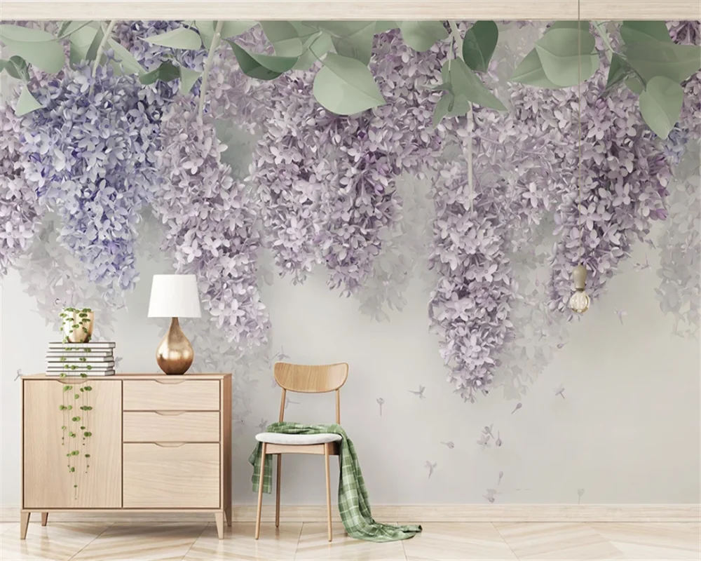 3D-обои beibehang на заказ красивые Настенные обои сиреневый цветок Глициния стерео