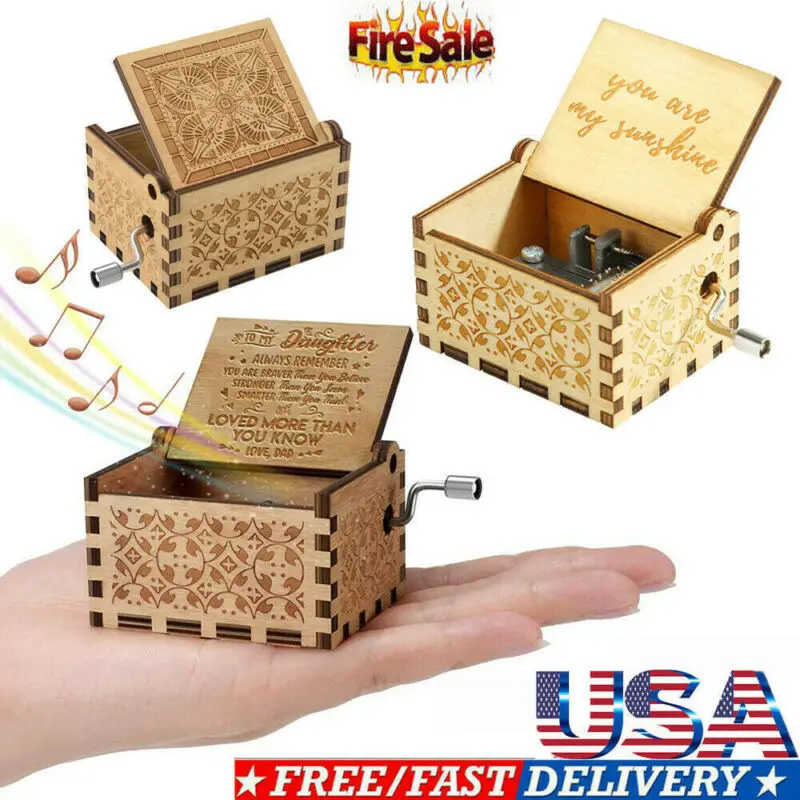 Деревянная музыкальная шкатулка рукоятка Заводной День рождения подарок для