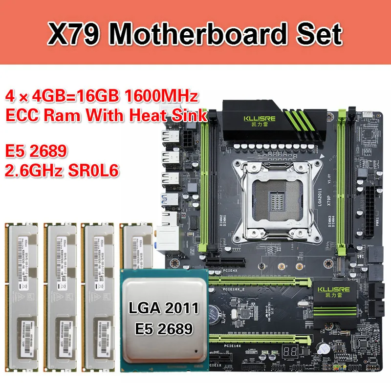 Комплект материнской платы Kllisre X79 с Xeon E5 2689 4x4GB = 16GB 1600MHz DDR3 память ECC Reg с радиатором