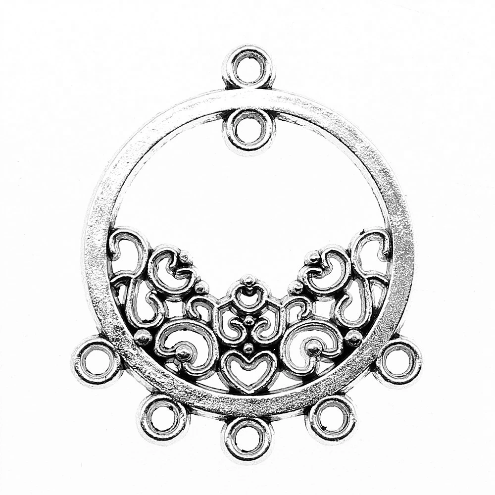 

6pcs Charm Hollow Earrings Connector Round Hollow Carved Earrings Finding Antique Silver Color Earrings Connector Charms 30x37mm