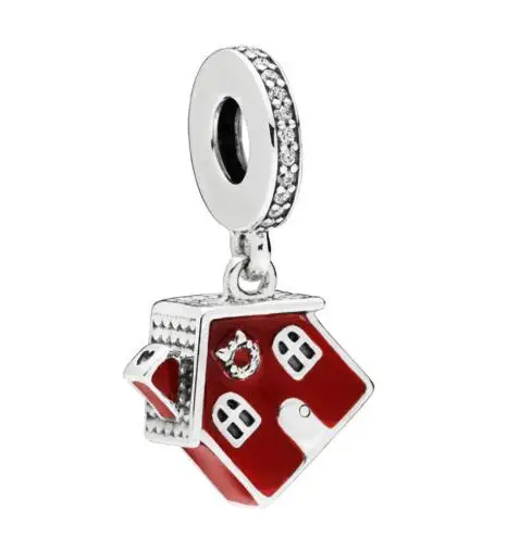 Натуральная 925 стерлингового серебра бисера уютный Рождественский домик с