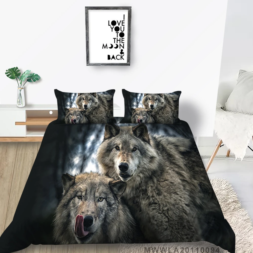 

Timberwolves Bedding Set King Size Cool Lifelike 3D Duvet Cover Forest Queen Twin Full Single Double Bed Set Comfortable
