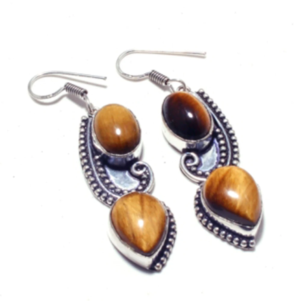 

Genuine Tiger Eye Silver Overlay on Copper Earrings, Hand made Jewelry Gift