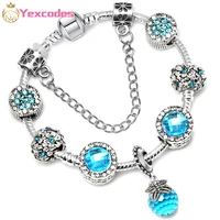 lake blue charm ladies braceletdiy high quality crystal pendant ang silver plate chain bracelet ladies temperament gifts