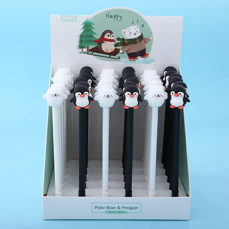 2 шт. кавайные гелевые ручки черные и белые с животными черными гелевыми