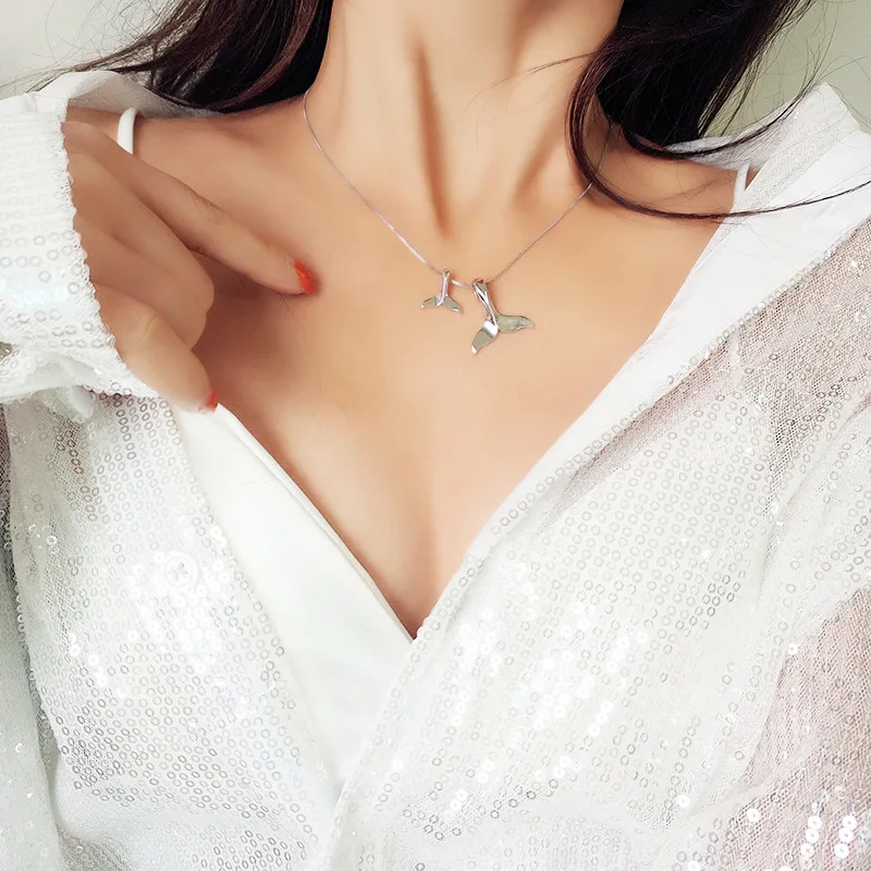 

925 Sterling Silver Necklace Temperament Fishtail Dolphin Pendant Necklace Fashion Sterling Silver Jewelry Girlfriend Gift