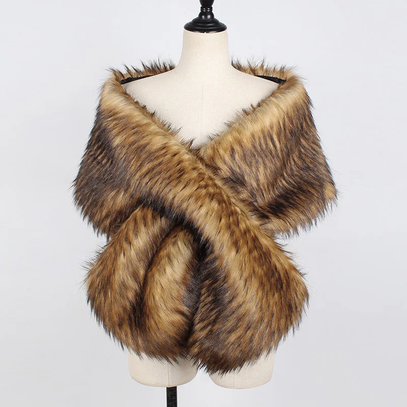 Осень-зима 2020 Модный женский шарф из искусственного меха шаль пушистая спереди