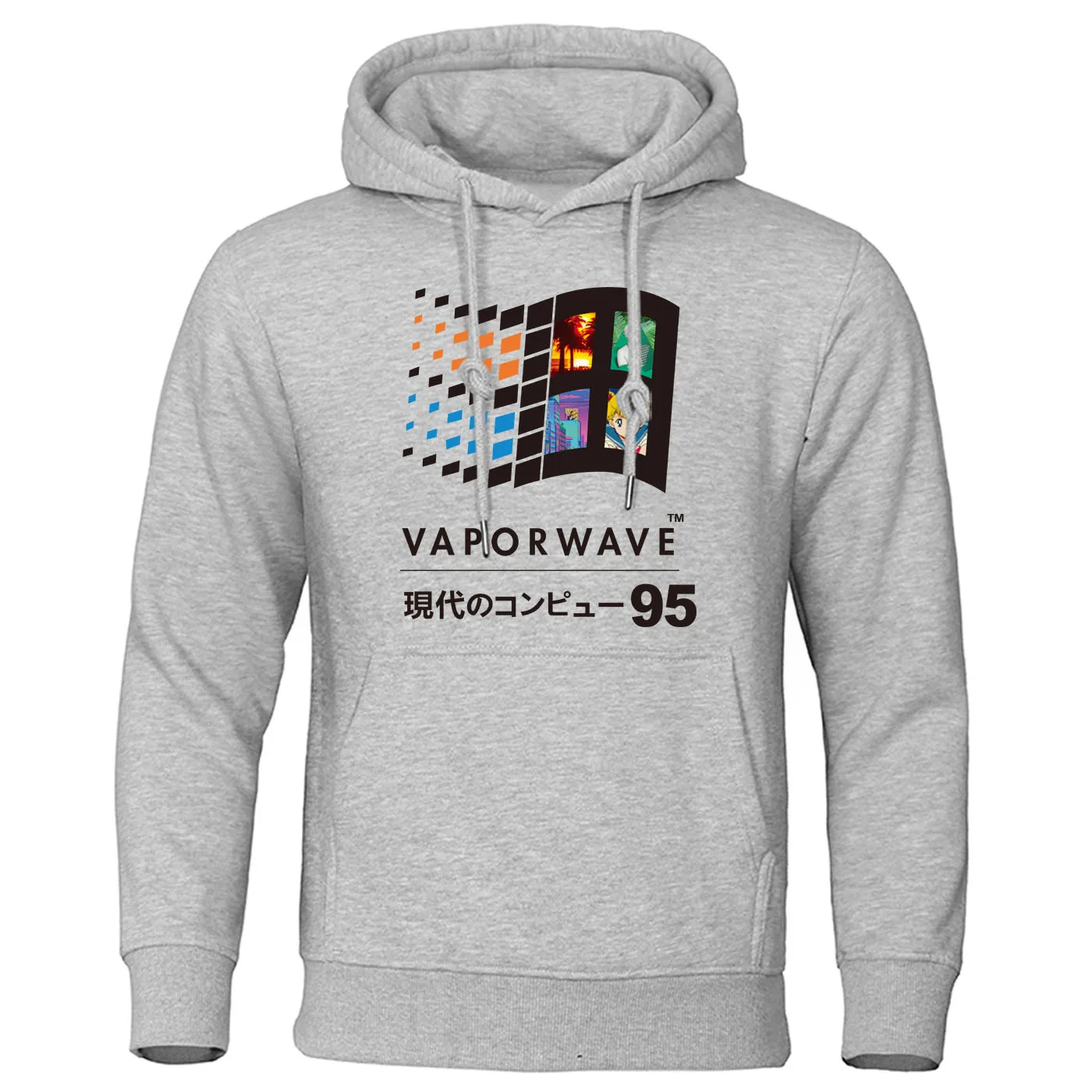 Пуловер японского аниме Harajuku уличная Эстетическая Vaporwave винтажные Ретро мужские толстовки для мужчин Повседневная Толстовка в стиле хип-хоп - Цвет: gray 6