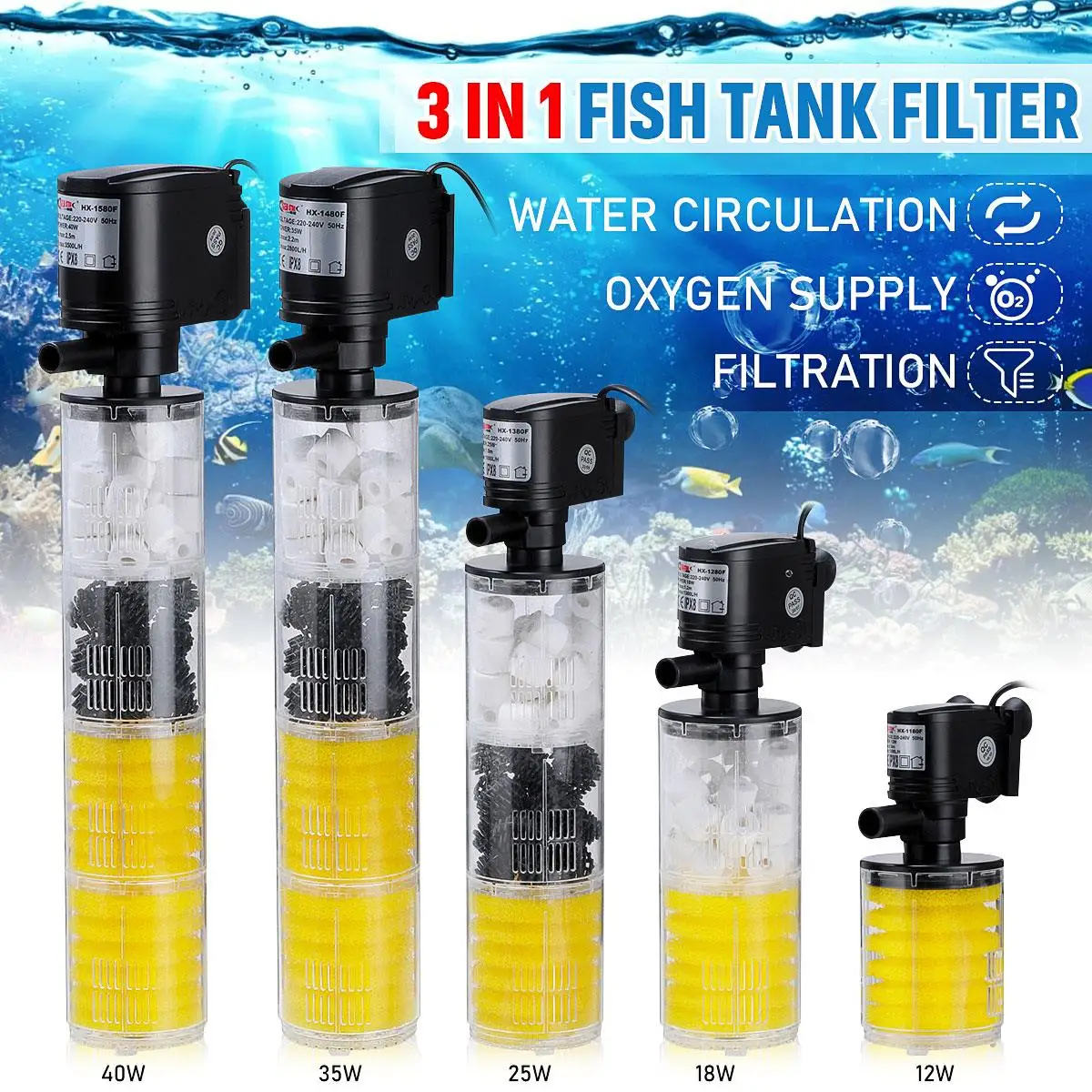 

Аквариумный фильтр 3 в 1, встроенный фильтр для оксигенации, погружной водяной насос для аквариума с трубкой