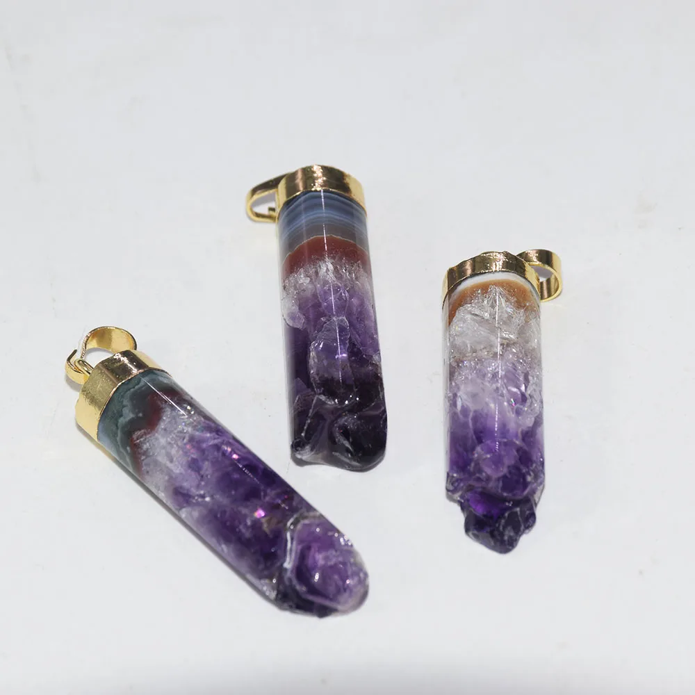 подвеска на шею аметист 5 шт. фиолетовый Цилиндр Друза Природного Камня Шарм