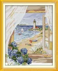 Набор для вышивки крестиком Joy Sunday, с изображением Морского Пейзажа и окна, 11 карат, Набор для вышивки крестиком на холсте