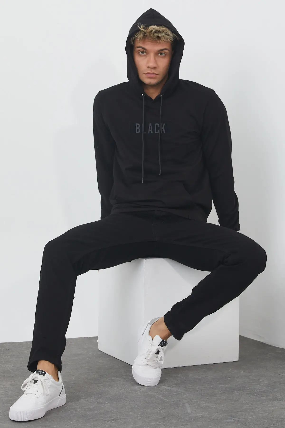 

Black Male Black Hooded Slim Sweatshirts Casual Casual