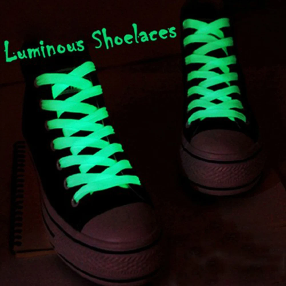 1 Pair Luminous Shoelaces Athletic Sport Flat Canvas Shoe Laces Glow In The Dark Night Color Fluorescent Shoelace